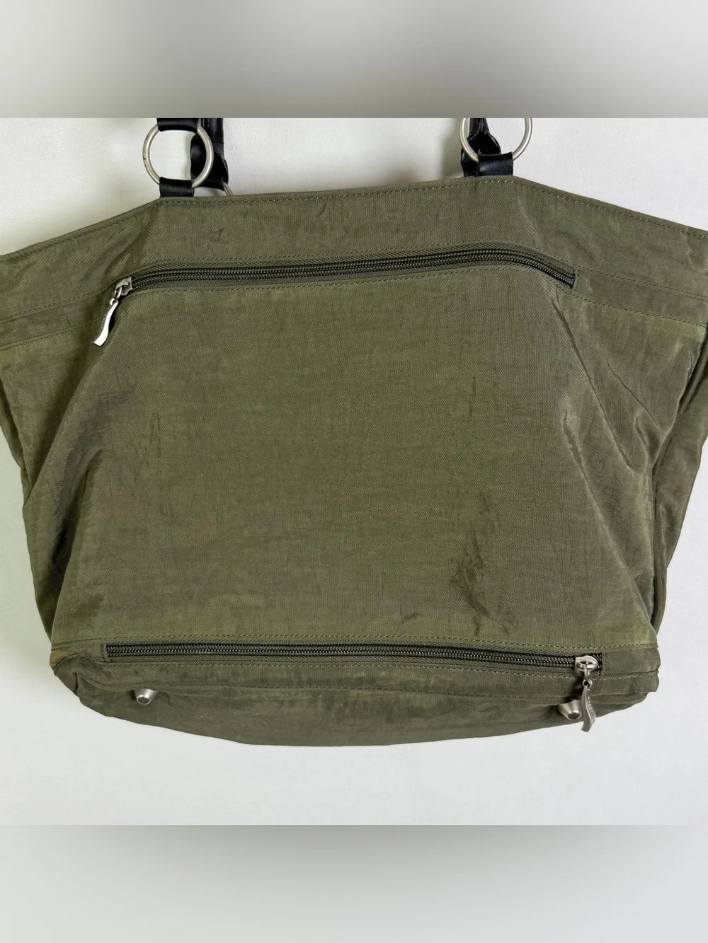 Baggallini Olive Green Large Tote Bag Nylon Multi Pocket Organizer Carryall